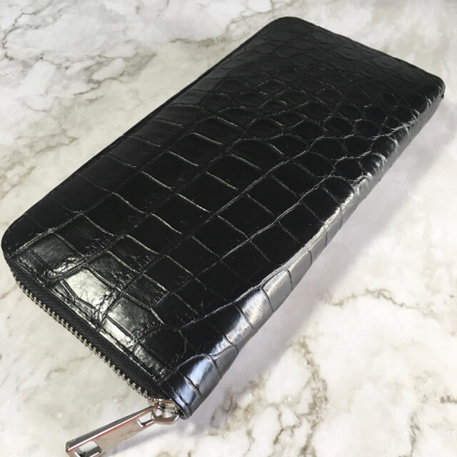 本物 クロコダイル ワニ革 レザー ロングウォレット 長財布 財布 黒