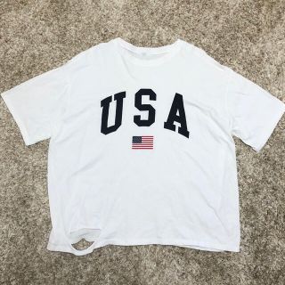 ロンハーマン(Ron Herman)の未使用 クラッシュ加工アメカジUSA国旗Tシャツ プルオーバー ホワイト(Tシャツ/カットソー(半袖/袖なし))