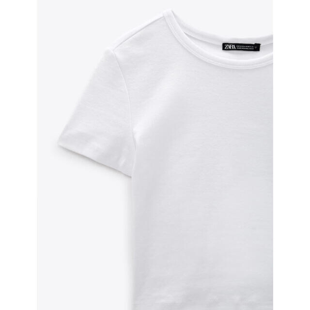 【新品未使用】ZARA クロップド丈Tシャツ コットンT 白+黒 2枚セット S レディースのトップス(Tシャツ(半袖/袖なし))の商品写真