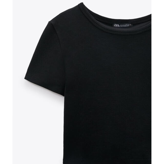 【新品未使用】ZARA クロップド丈Tシャツ コットンT 白+黒 2枚セット S レディースのトップス(Tシャツ(半袖/袖なし))の商品写真