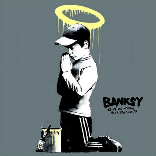 コットン100%新品 バンクシー BANKSY 天使の輪 少年 合掌 祈り ビッグ 白 Tシャツ