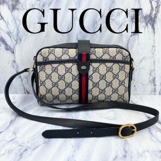 グッチ(Gucci)の美品✨オールドグッチ　シェリーライン　ショルダーバッグ　ネイビー(ショルダーバッグ)