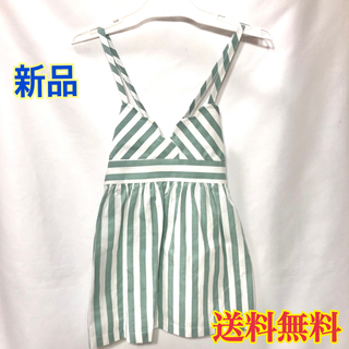 【新品】女の子  女児 ジャンパースカート ストライプ ホワイト グリーン(スカート)
