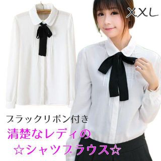 【ホワイト：ＸＸＬ】リボンが可愛い シャツ ブラウス(シャツ/ブラウス(長袖/七分))