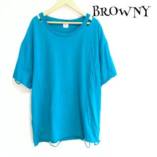 ブラウニー(BROWNY)の【ビンテージ】❤BROWNY❤ Tシャツ 半袖 ダメージ 〈M〉 春 夏 緑 青(Tシャツ/カットソー(半袖/袖なし))