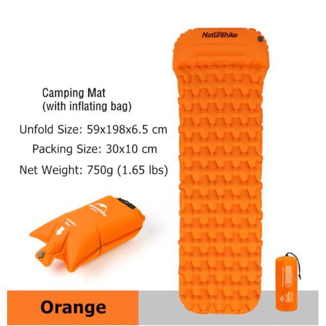 Naturehike 枕付きエアーマット　オレンジ　防水型空気入　登山　キャンプ300kg総重量