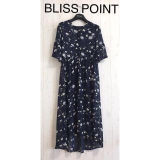 ブリスポイント(BLISS POINT)のワンピース 花柄 ロング ネイビー 白 シアーシャツ ガウン 春 ブラウス(ロングワンピース/マキシワンピース)