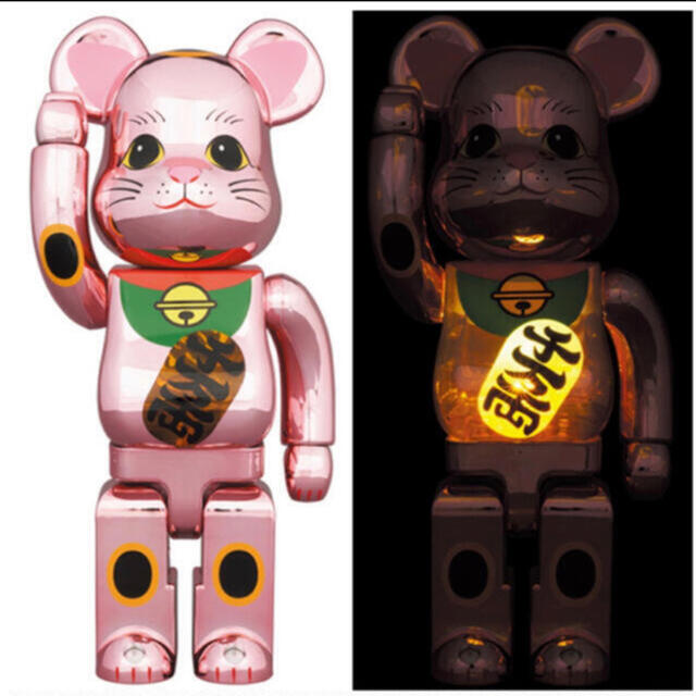 BE@RBRICK 招き猫 桃金メッキ 発光 400％　2体セット