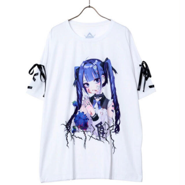 REFLEM レフレム negiコラボ青髪少女袖レースアップデザイン Tシャツ