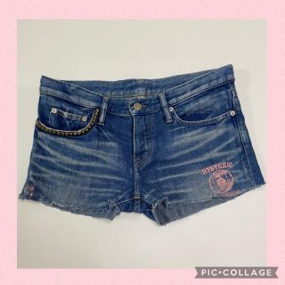 ヒステリックグラマー(HYSTERIC GLAMOUR)の美品★ヒステリックグラマー★デニムショートパンツ★スタッズ★プリント★Mサイズ(ショートパンツ)