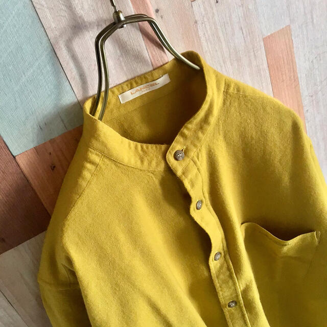 LANCEL(ランセル)のLANCEL vintage 古着 ウールシャツ バンドカラー からし色 レディースのトップス(シャツ/ブラウス(長袖/七分))の商品写真