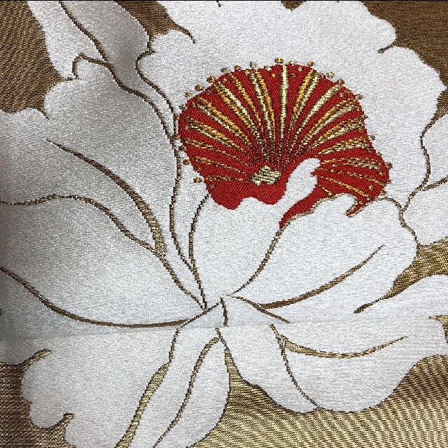 在庫処分・数量限定 極美品✴️高級正絹袋帯 金地に大輪の花々が