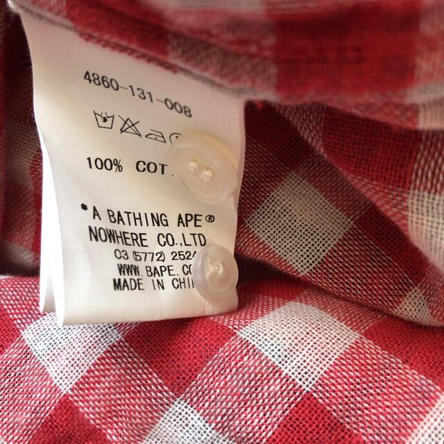 A BATHING APE(アベイシングエイプ)のアベイシングエイプ　赤チェックシャツ　Ｍ メンズのトップス(シャツ)の商品写真