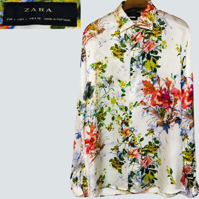 ZARA(ザラ)のZARA 花柄　シャツ　レーヨン　水彩画　Lサイズ メンズのトップス(シャツ)の商品写真