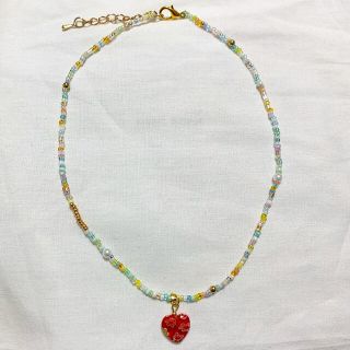 SALE‼️パステルハートミルフィオリビーズネックレス💖おまけリング付き(ネックレス)