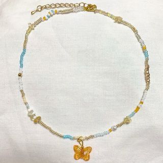 ディーホリック(dholic)のハンドメイド【2way】バタフライ　蝶々ビーズネックレス🧡おまけリング付き(ネックレス)