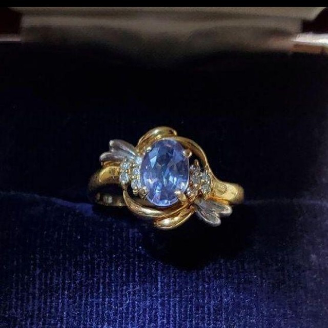 天然ダイヤモンド、パープルブルースピネル K18 Pt900コンビリング レディースのアクセサリー(リング(指輪))の商品写真