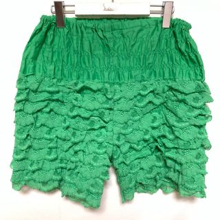 古着 ショート パンツ フリル 花柄 レース 緑 グリーン(ショートパンツ)