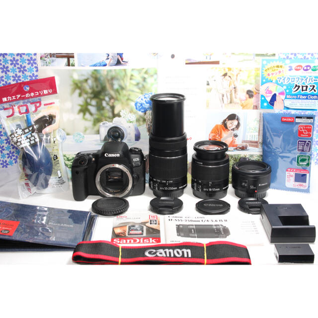 Canon(キヤノン)のWi-Fi内蔵★Canon EOS 9000D トリプルレンズセット★極美品★ スマホ/家電/カメラのカメラ(デジタル一眼)の商品写真