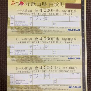 ☆最終価格☆和歌山県　白浜町　宿泊補助券　4000円✖️3枚(宿泊券)