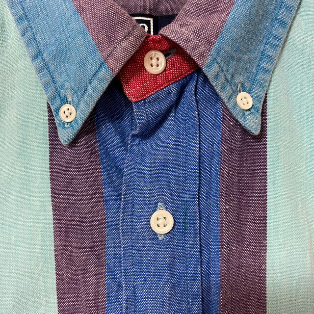 【人気】ポロラルフローレン　BD半袖シャツ　刺繍ロゴ　マルチカラーストライプ　M 8