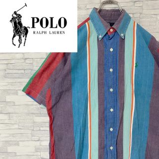 ポロラルフローレン(POLO RALPH LAUREN)の【人気】ポロラルフローレン　BD半袖シャツ　刺繍ロゴ　マルチカラーストライプ　M(シャツ)