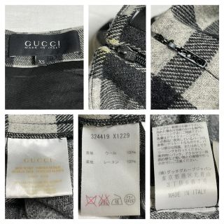 本物 グッチ チェック柄 ギャザー ワンピース ドレス XS 黒 灰 GUCCI