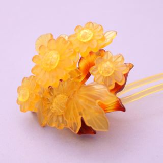 かんざし(べっ甲色、手彫り、菊花)(その他)