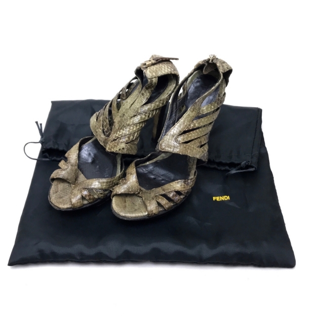 FENDI(フェンディ)のフェンディ ヒールサンダル パンプス パイソン カーキ系 レディース 34.5 レディースの靴/シューズ(サンダル)の商品写真