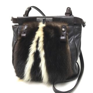 フェンディ(FENDI)のフェンディ FENDI ピーカブー 8BT161 ファーバッグ 肩掛け ショルダーバッグ ファー ダークブラウン(ショルダーバッグ)