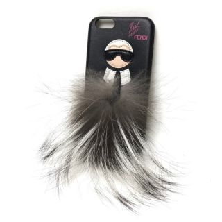 フェンディ(FENDI)のフェンディ FENDI カールラガーフェルト 7AR430　 アイフォンケース iphone6 カバー iPhoneケース レザー オニキス ブラック(iPhoneケース)