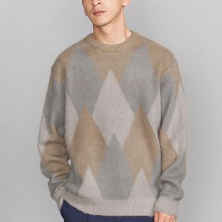 ビューティアンドユースユナイテッドアローズ(BEAUTY&YOUTH UNITED ARROWS)のB&Y アーガイル シャギー ニット ベージュ XL(ニット/セーター)