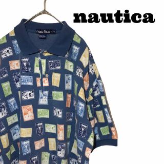 ノーティカ(NAUTICA)のノーティカ nautica 小文字 ポロシャツ L 総柄 希少 デザイン 青(ポロシャツ)