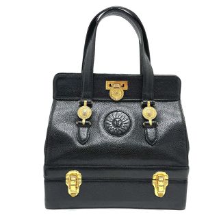 ヴェルサーチ(VERSACE)のVERSACE ヴェルサーチ サンバースト ハンドバッグ ブラック×ゴールド金具(ハンドバッグ)