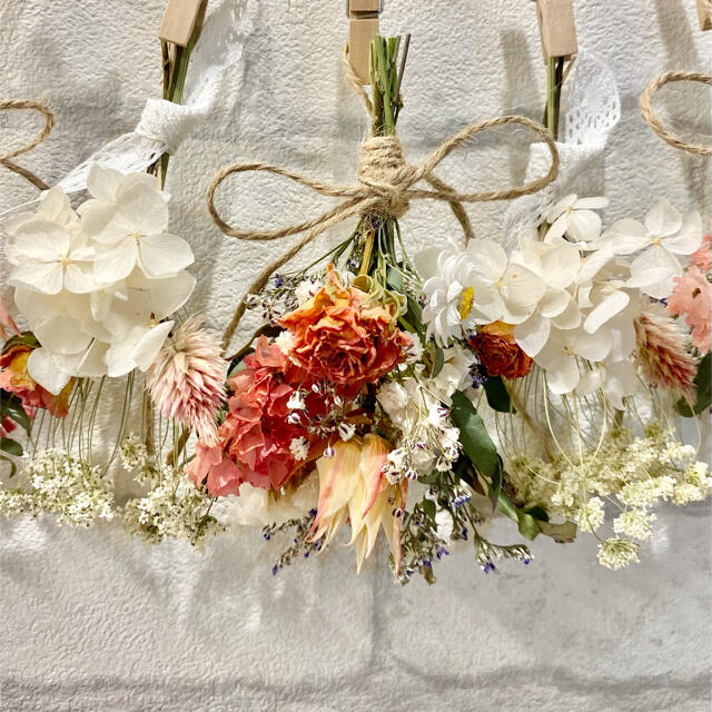 ドライフラワー スワッグ ガーランド❁260オレンジピンク 薔薇 紫陽花 ドライフラワー スワッグ ガーランド❁260オレンジピンク 薔薇 紫陽花