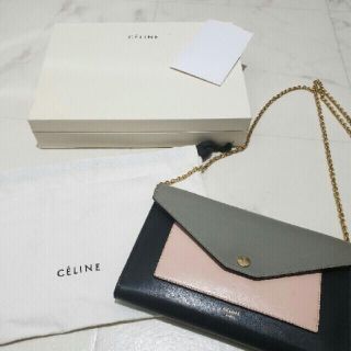 セリーヌ(celine)のセリーヌ　Celine チェーンウォレット　ピンク　グレー　中古(財布)