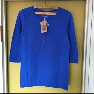 キューブシュガー(CUBE SUGAR)のCube sugar  ヘンリーネック7分袖Ｔシャツ(ブルー)  新品(Tシャツ(半袖/袖なし))