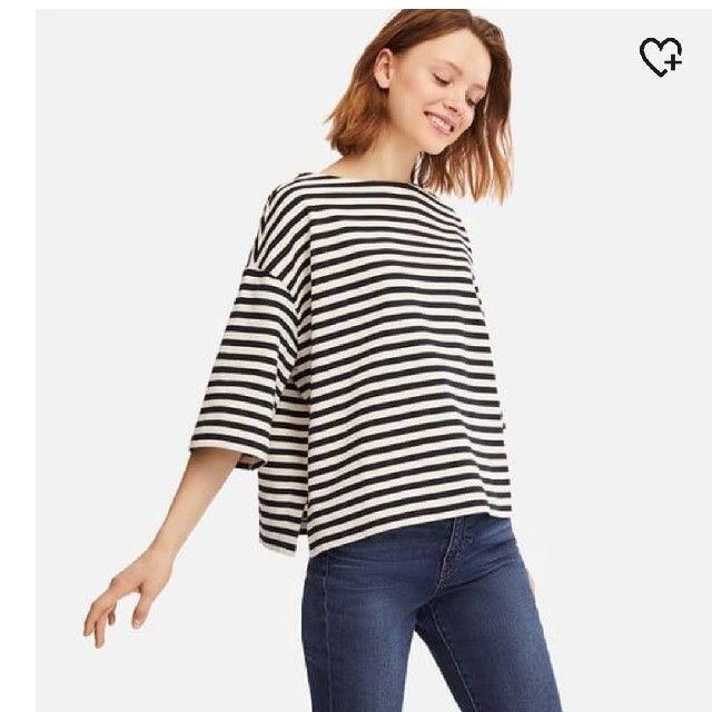 UNIQLO(ユニクロ)のユニクロ　ボーダーワイドスリーブT OFF WHITE　Sサイズ レディースのトップス(Tシャツ(長袖/七分))の商品写真