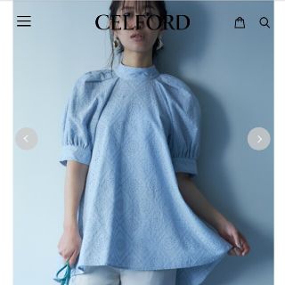 新品タグ付CELFORDセルフォード バックリボンコットンエンブブラウス(シャツ/ブラウス(長袖/七分))