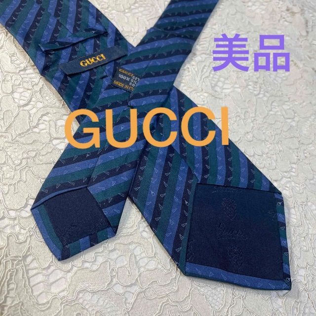 Gucci(グッチ)の美品!GUCCI ネクタイ シルク ネイビー×ダークグリーン 大人気! メンズのファッション小物(ネクタイ)の商品写真