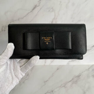 プラダ(PRADA)の●定番●PRADA プラダ サフィアーノ　長財布　黒　リボン(財布)