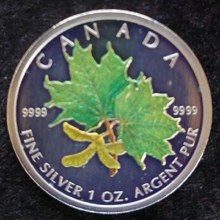 メイプルリーフ銀貨(カラー) カナダ 2002年 31.5g(貨幣)