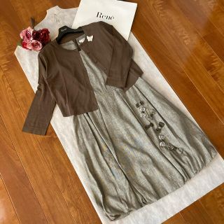 ルネ(René)のRene✨　超美品✨　可憐　麻リネン素材バルーンリボンワンピース(ひざ丈ワンピース)