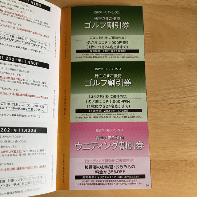 株主優待　西武鉄道　2021年11月末まで　割引券・優待券　1冊 チケットの優待券/割引券(レストラン/食事券)の商品写真