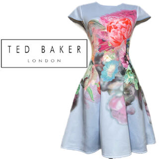 テッドベイカー(TED BAKER)のテッドベイカー　ワンピース　花柄　水色　ブルー　サックス　0(ひざ丈ワンピース)