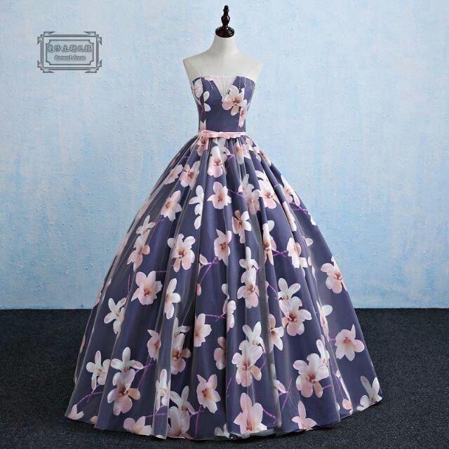 カラードレス パープル/紫 ロング ベアトップ エレガント ステージ衣装 ピアノ レディースのフォーマル/ドレス(ロングドレス)の商品写真