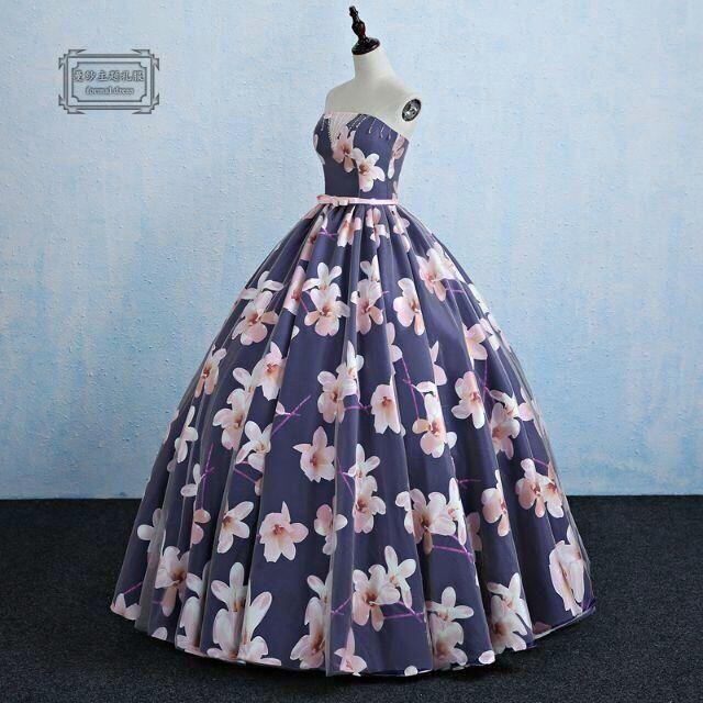 カラードレス パープル/紫 ロング ベアトップ エレガント ステージ衣装 ピアノ レディースのフォーマル/ドレス(ロングドレス)の商品写真