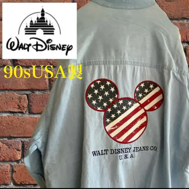 【通販 人気】 USA製 【激レア】90s - Disney ディズニー ビッグシルエット デニムシャツ ミッキー シャツ