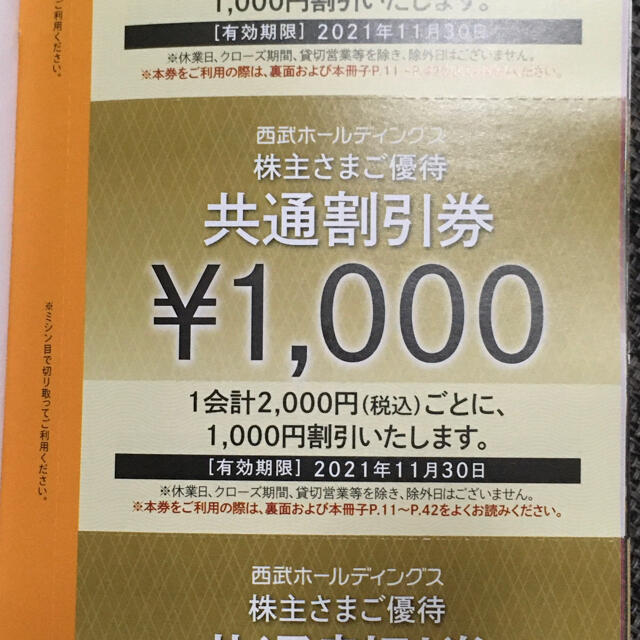 西武ホールディングス　株主優待券一冊　1000円共通割引10枚等