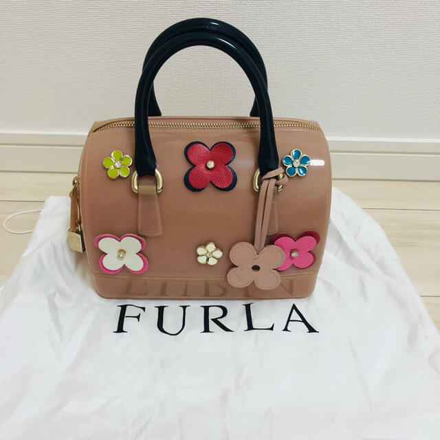 FURLA キャンディバッグ　ミニボストン　ピンク　フラワーリベット